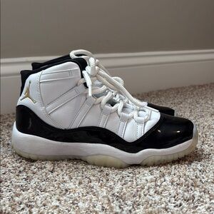 Jordan 11 Retro DMP Gratitude Kids White and Black Sneakers with Gold Accent